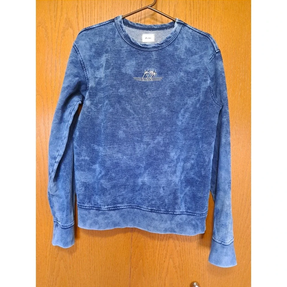 Dr Woo Los Angeles Men's Blue Denim Effect Embroidered Sweater Pullover Size S